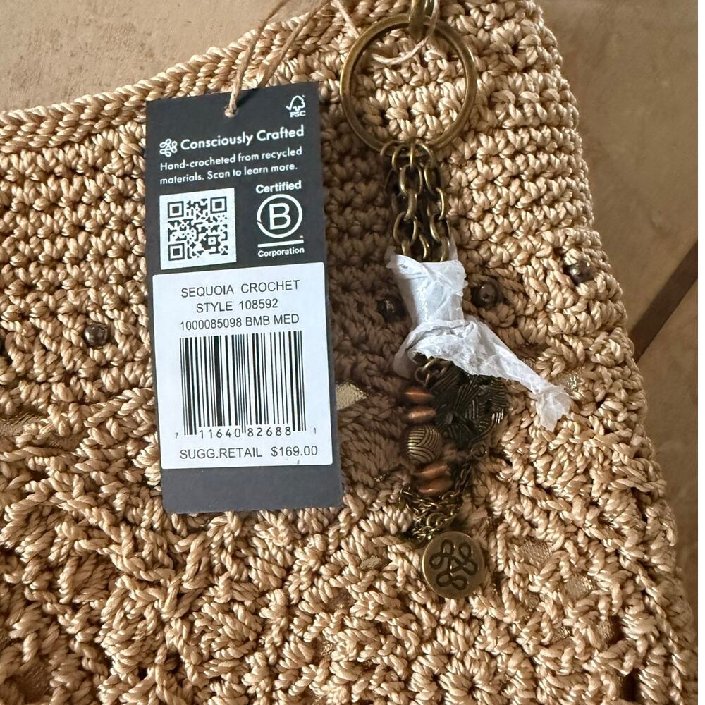 The Sak Sequoia Hand Crochet Hobo Bag Bamboo Medallion Shoulder Bag w/Charms NWT - Picture 6 of 10